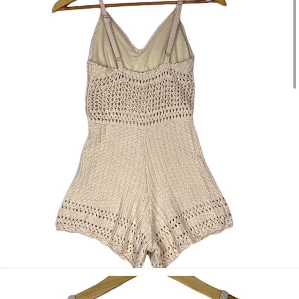 MAY & JULY Crochet Boho Romper Festival Style Beach Wear Beige Size Small